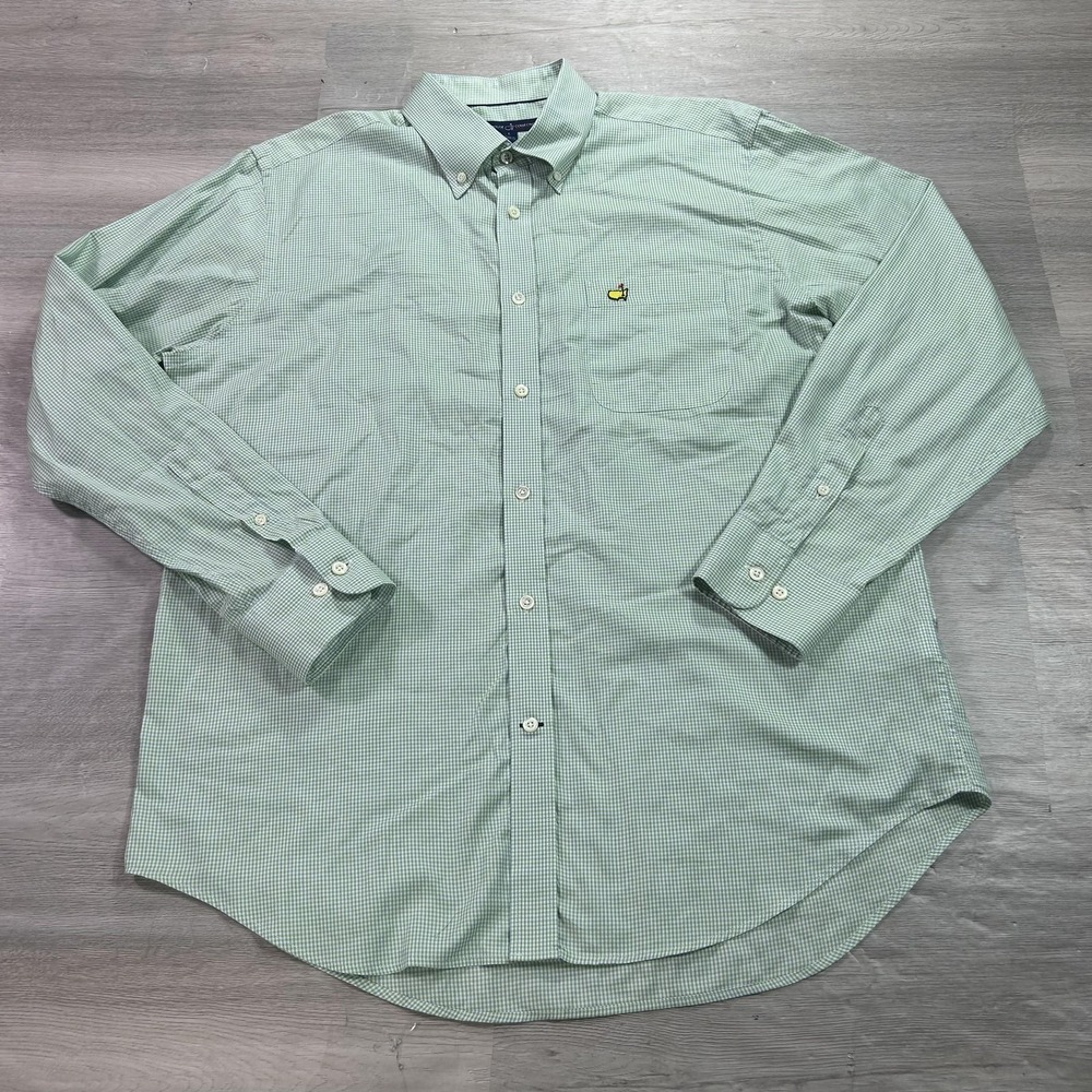 Clubhouse Collection Shirt Mens‎ Large Green Check Golf Long Sleeve Button Up